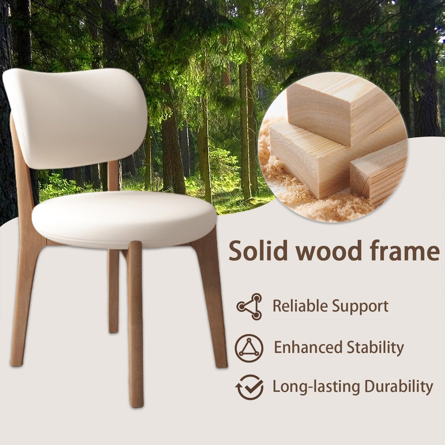 JS Space Solid Wood Dining Chairs Kitchen Chairs Set of 2 Mid Century Modern Dining Chairs with Wooden Frame and Upholstered Farmhouse Dining Room Chairs for Kitchen,Living Room