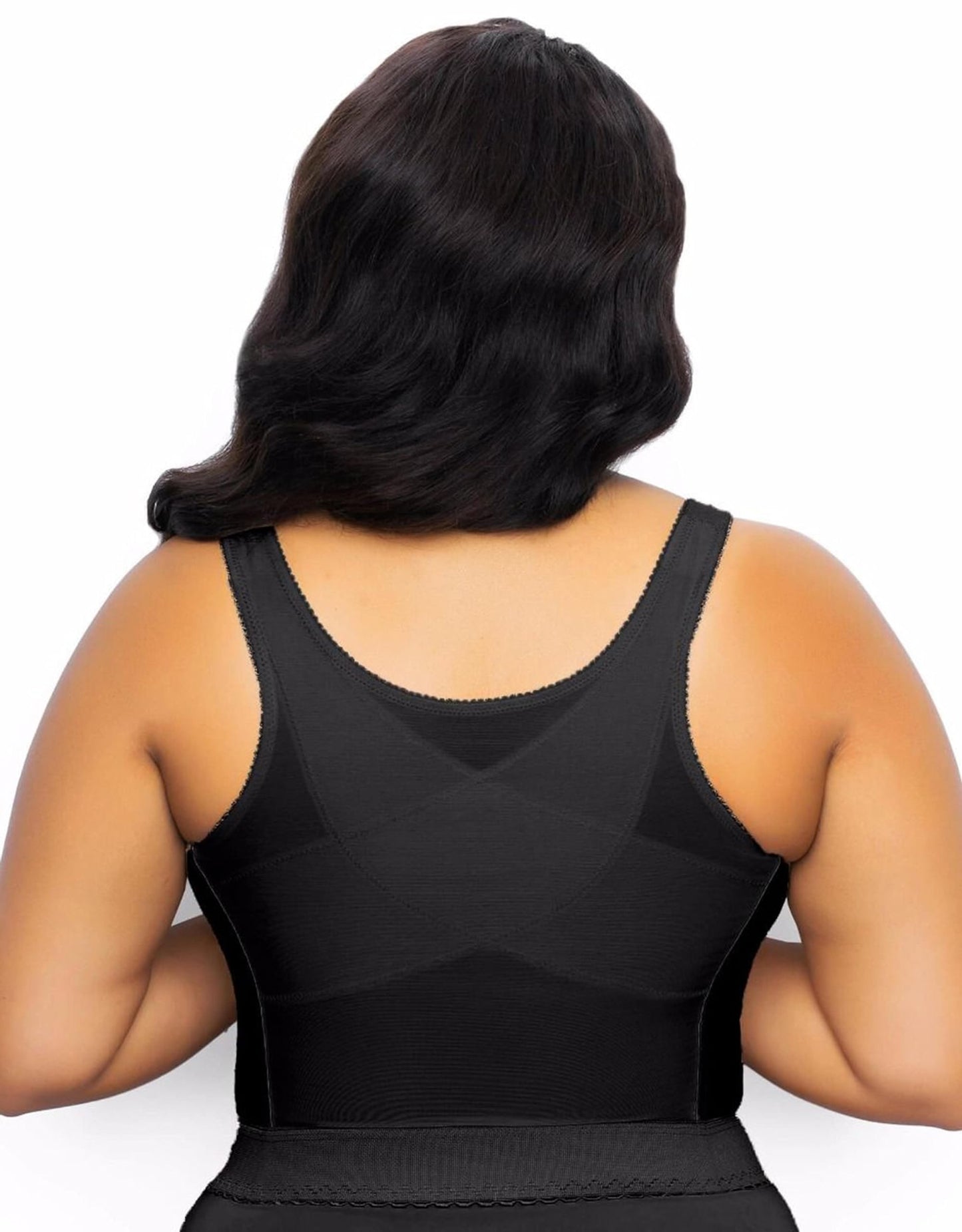 Exquisite Form womens Fully Front Close Longline Lace Posture Bra, Black, 40DD US