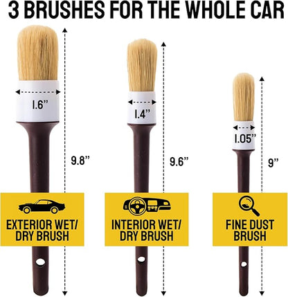 Soft Boar Hair Car Detailing Brush Set
