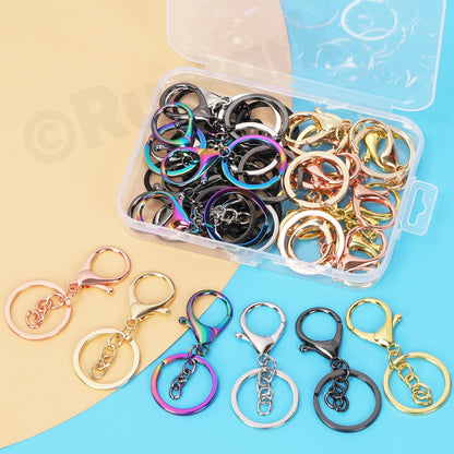 Rustark 28Pcs 7 Colors Lobster Claw Clasp Keychain Set Swivel Snap Hooks with Key Chain Rings Swivel Trigger Clips with Flat Split Ring Keychain Making Kit for DIY Craft Jewelry Making