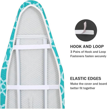 Ironing Board Cover and Pad Standard Size 15" x 54", 3 Pairs of Hook and Loop