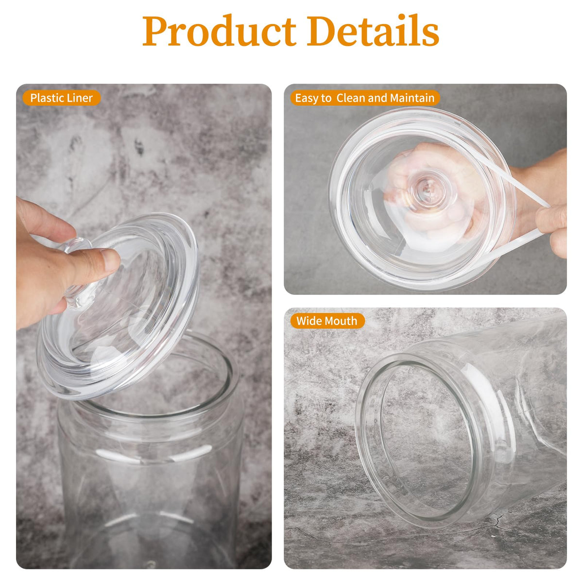 Dovesail 2 Pack 130 oz Candy & Cookie Jar Plastic Jars with Lids, Airtight Candy Jar Unbreakable, Decorative Kitchen Storage Jar, Clear Food Storage Canister for Pet Food