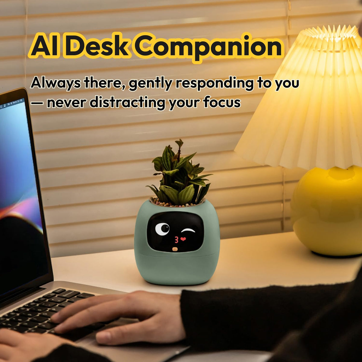 PLANTSIO Ivy Interactive AI Desk Companion, Smart Plant Pet with 100+ Expressions, Cute Indoor Planter for Office Decor, Unique Gift for Plant Lovers & Coworkers(Lemon)