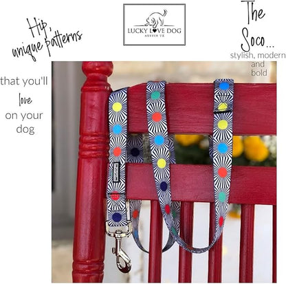 Lucky Love Dog, Adjustable Fun Style Collar and Leash Set for Dogs, Bright Color Matching Dog Collar and Leash - (Small, SOCO Combo)