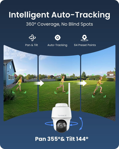 REOLINK 4K Solar Security Cameras Wireless Outdoor System, Color Night Vision, 360° Pan Tilt Auto-Tracking, 2.4/5 GHz Wi-Fi 6, Encrypted Local Storage, No Subscription, Home Hub with 2X Argus PT Ultra