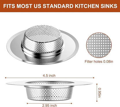 4 Pcs Stainless Steel Mesh Sink Drain Strainer, 4.5" Top / 3" Kitchen Filter