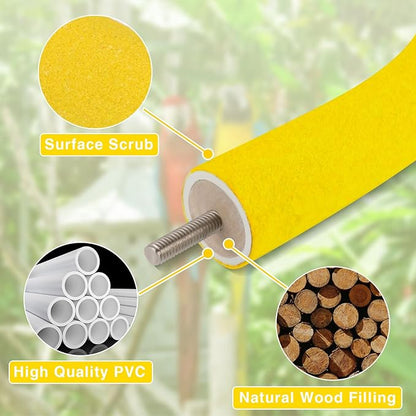 Rypet U Shape Parrot Perch Stand Toy for Paw Grinding Clean Stick Exercise, Rough-Surfaced Quartz Bird Perch Standing Cage Accessories for for Small Parakeets Cockatiels Conures Macaws (Yellow S)