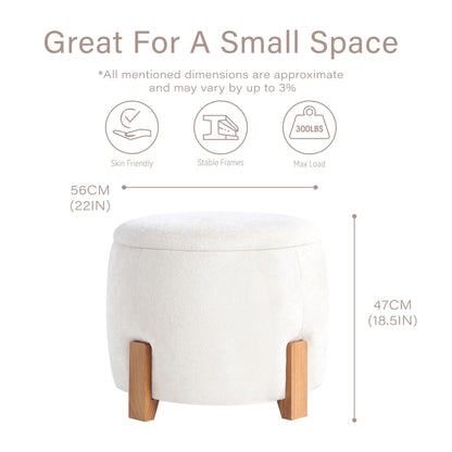 Get Set Style 22 inch Round Ottoman with Wooden Legs, Storage Vanity Stool for Makeup, Upholstered Footrest Stool,Coffee Table for Living Room, Bedroom