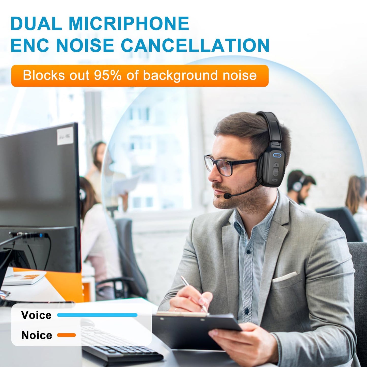 LEAYU Bluetooth Headset, 60hrs Noise Canceling V5.2 Over Head Headphones, Single Ear Trucker Wireless Headset with Mic, Mute Button, Multipoint, for Phones PC Computer Truck Driver Office Work - Black