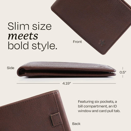 Swear Brands Full-Grain Leather Wallet | Slim RFID Blocking Bifold Design with Cash Pocket & Card Pull Strap | Holds 1-12 Cards | Stylish & Durable (Walnut)