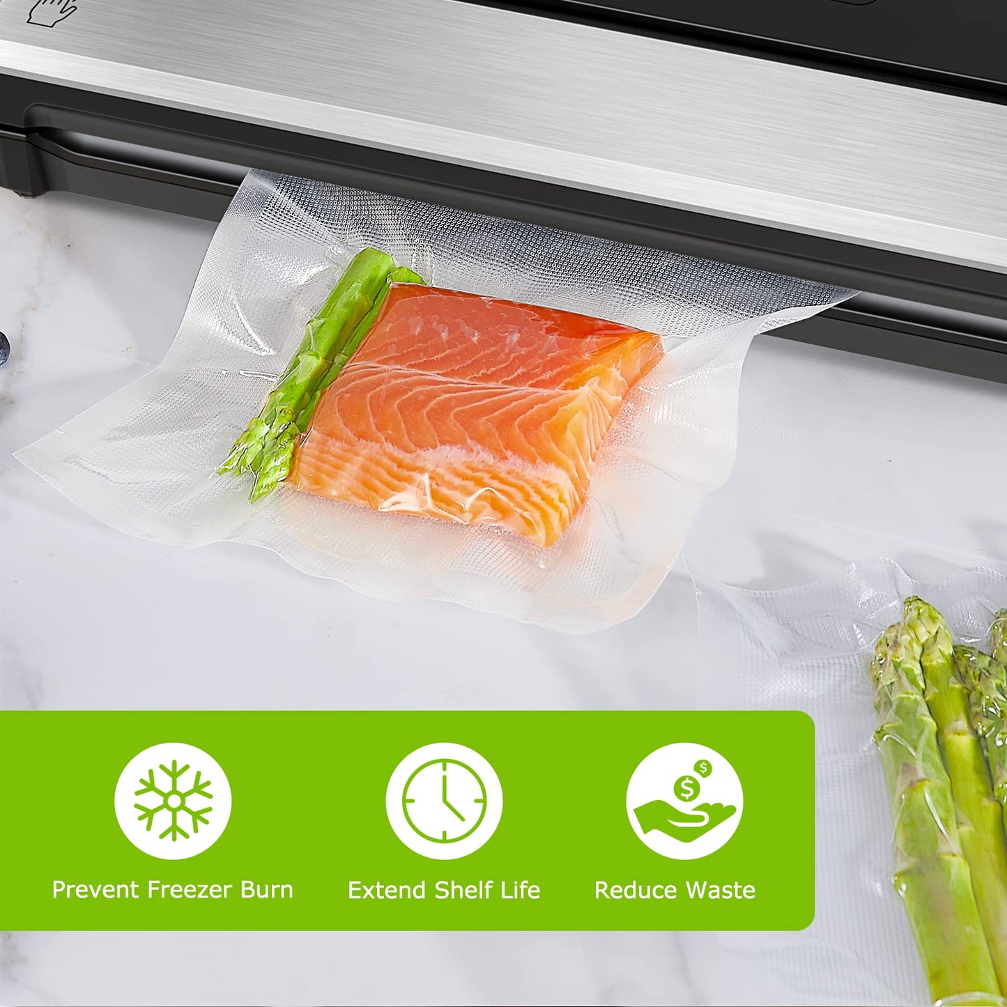 Bonsenkitchen Precut Vacuum Sealer Bags 200 Quart 8" x 12", BPA Free, Commercial Grade Textured Food Vacuum Sealer Bag, Thick Embossed Bags for Storage and Sous Vide Cooking VB3208
