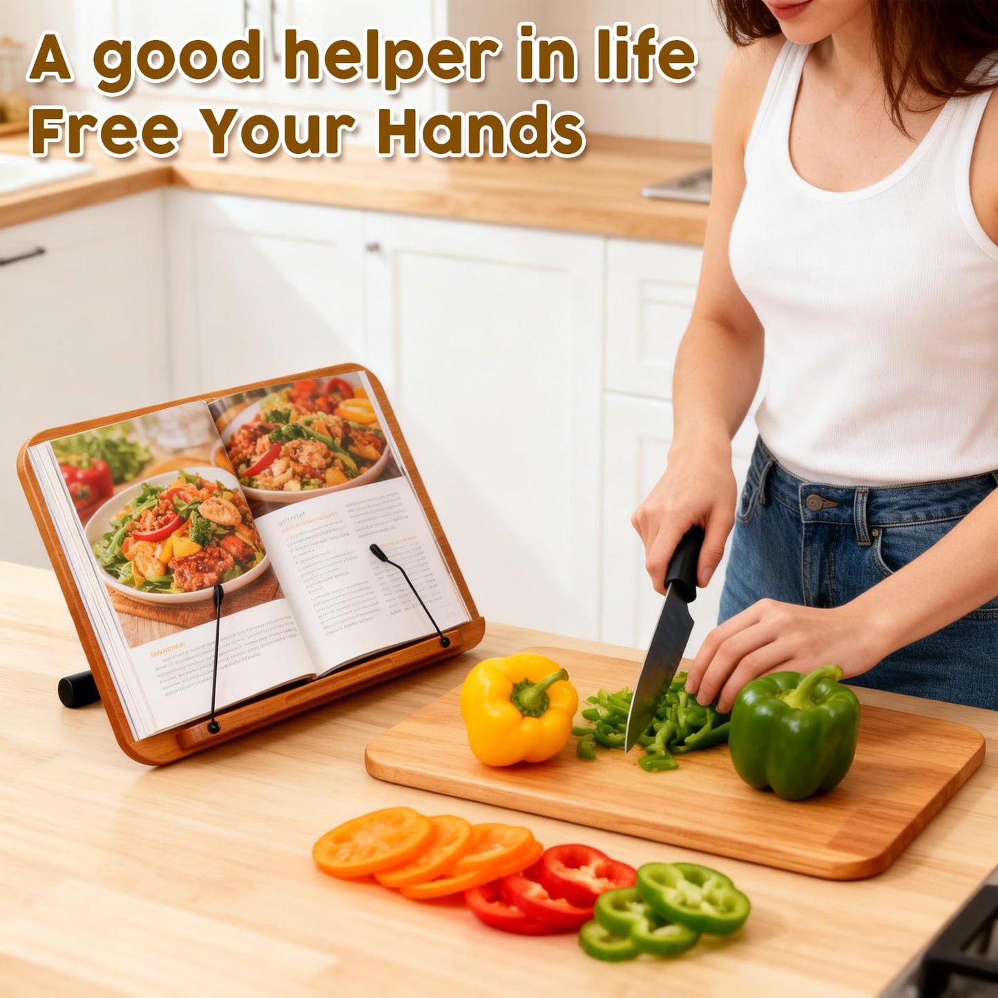 2 in 1 Dual-use Music Stand & Desktop Book Stand, Adjustable Height 16.5"-51", 100% Solid Wood Laptop Floor Stand Book Holder with Elastic Page Clips for Cookbooks (Brown-Wheeled)