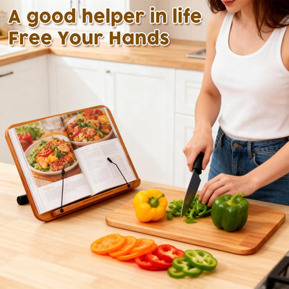 2 in 1 Dual-use Music Stand & Desktop Book Stand, Adjustable Height 16.5"-51", 100% Solid Wood Laptop Floor Stand Book Holder with Elastic Page Clips for Cookbooks (Brown-Wheeled)
