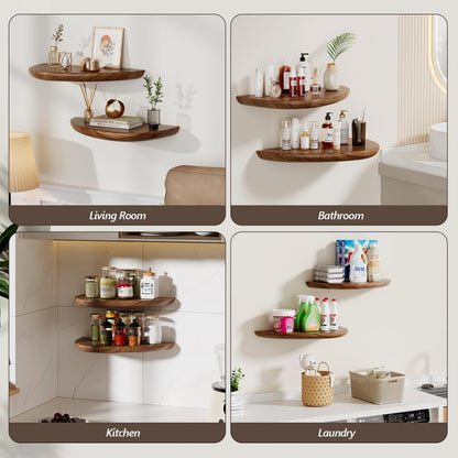 Sueuapp Solid Walnut Floating Shelves for Wall 15.7 Inch Set of 2, Live Edge Wall Mounted Shelf,Rustic Farmhouse Wooden Floating Shelf,Wood Wall Shelves for Bathroom Living Room,Bedroom,Kitchen