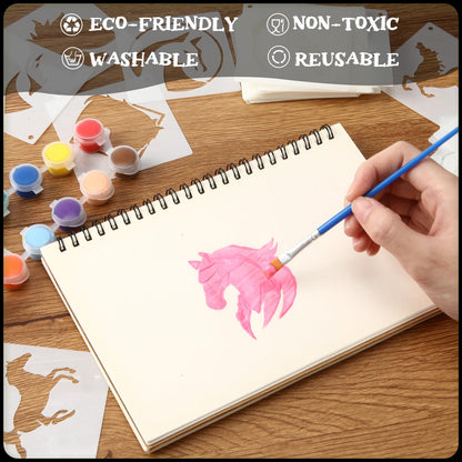 Marspark 66 Pcs Small Stencils for Crafts Reusable 3 Inch Stencils for Painting on Wood DIY Craft Paint Template for Wall Home Decor Card Rock Canvas Drawing Holiday (Horse)