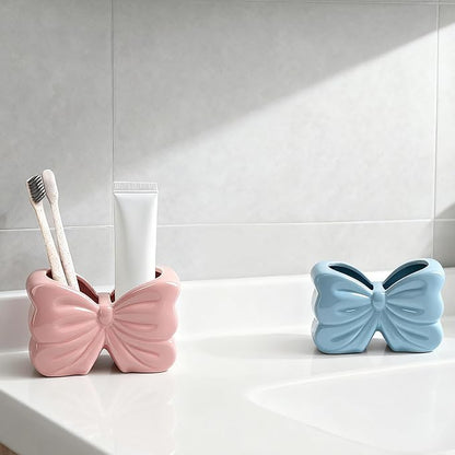 Bow Toothbrush Holder， 2-Slot Toothbrush and Toothpaste Holder Cute Toothbrush