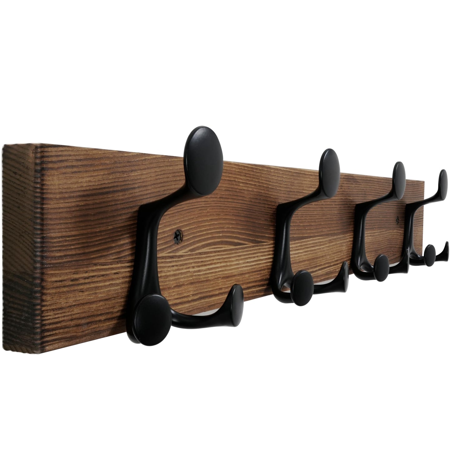 WEBI Coat Rack Wall Mount,24" Solid Wood Coat Hooks Wall Mounted Coat Hanger,16" Hole to Hole,Heavy Duty Hook Rack,4 Triple Hooks for Hanging Coats,Jacket,Hat,Backpack,Farmhouse,Brown