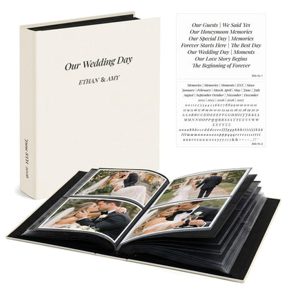 Vienrose Wedding Photo Album 4x6 Slip In Pocket Photo Album with 200 Pockets, Cloth Cover Photo Book, Acid-Free Pages, DIY Custom Cover with Tweezers &Wedding Themed Crystal Stickers, Beige