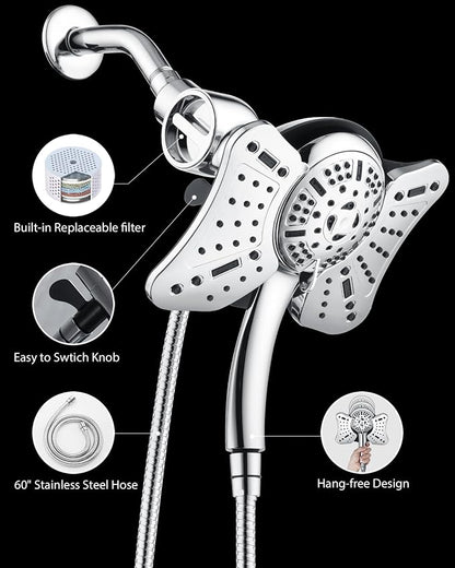 GRICH 2.5GPM Shower Head with Handheld Spray Combo: 2 in 1 Rainfall Shower Heads high pressure & Handheld Shower Head, 9 Spray Modes/Settings Detachable Shower Head with 60 Inch Hose, Chrome Filtered