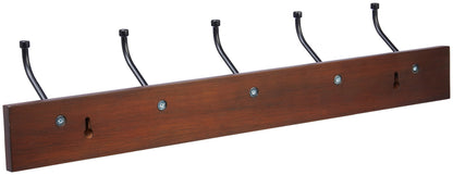 Amazon Basics Rectangular Farmhouse Wall-Mounted Coat Rack for Entryway and Bedroom, Storage Organizer, 5 Double Hooks, Light Walnut