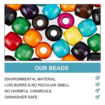 PH PandaHall Painted Round Wooden Beads, 200pcs 10 Colors Wood Barrel Beads16.5mm Colorful Loose Beads with 6mm Large Hole for Bracelet Necklace Macrame