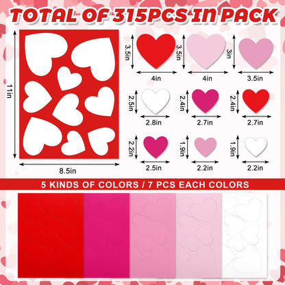 FYSUIMU 315Pcs Valentine's Day Paper Cutouts Paper Hearts Gradient Pink Red Heart Cut-Outs 2-Sided Card Stock Punch Out Hearts Die Cuts for Valentine Party Supplies Bulletin Boards Kids DIY Crafts