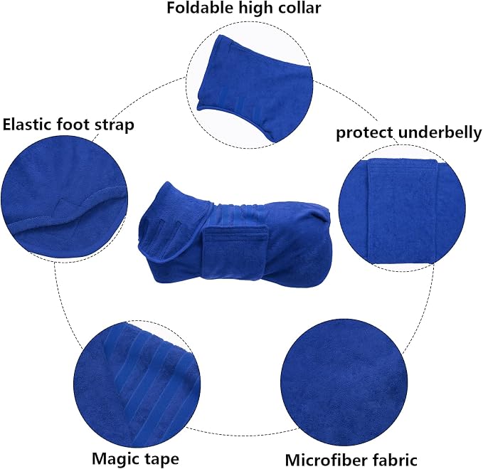 Geyecete Dog Drying Coat - Dog Bathrobe Towel - Microfibre Fast Drying Super Absorbent Pet Cat Bath Robe Towel, Luxuriously Soft - Blue - XXXL