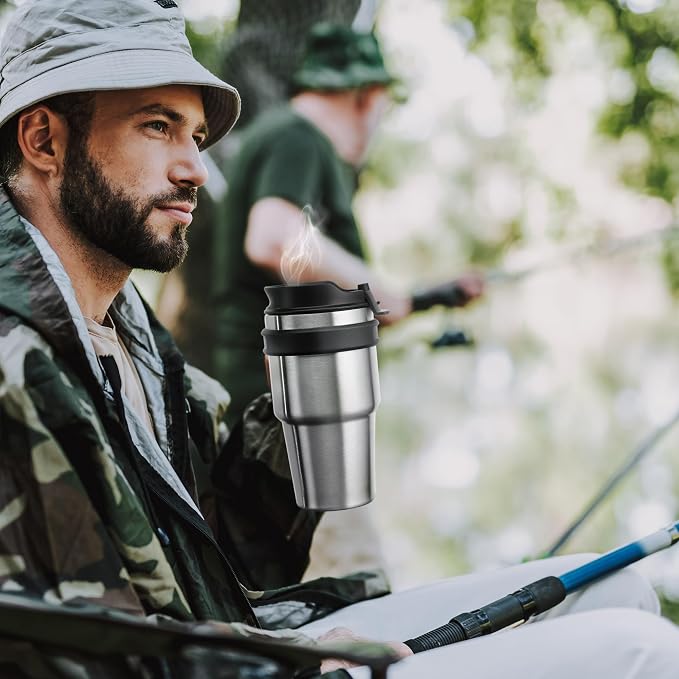 20 oz Insulated Coffee Mug Tumbler with Handle, Stainless Steel Travel Mug Tumbler with Lid and Straw,Double Wall Vacuum Leak Proof Ice Coffee Thermal Cup, Sky Blue