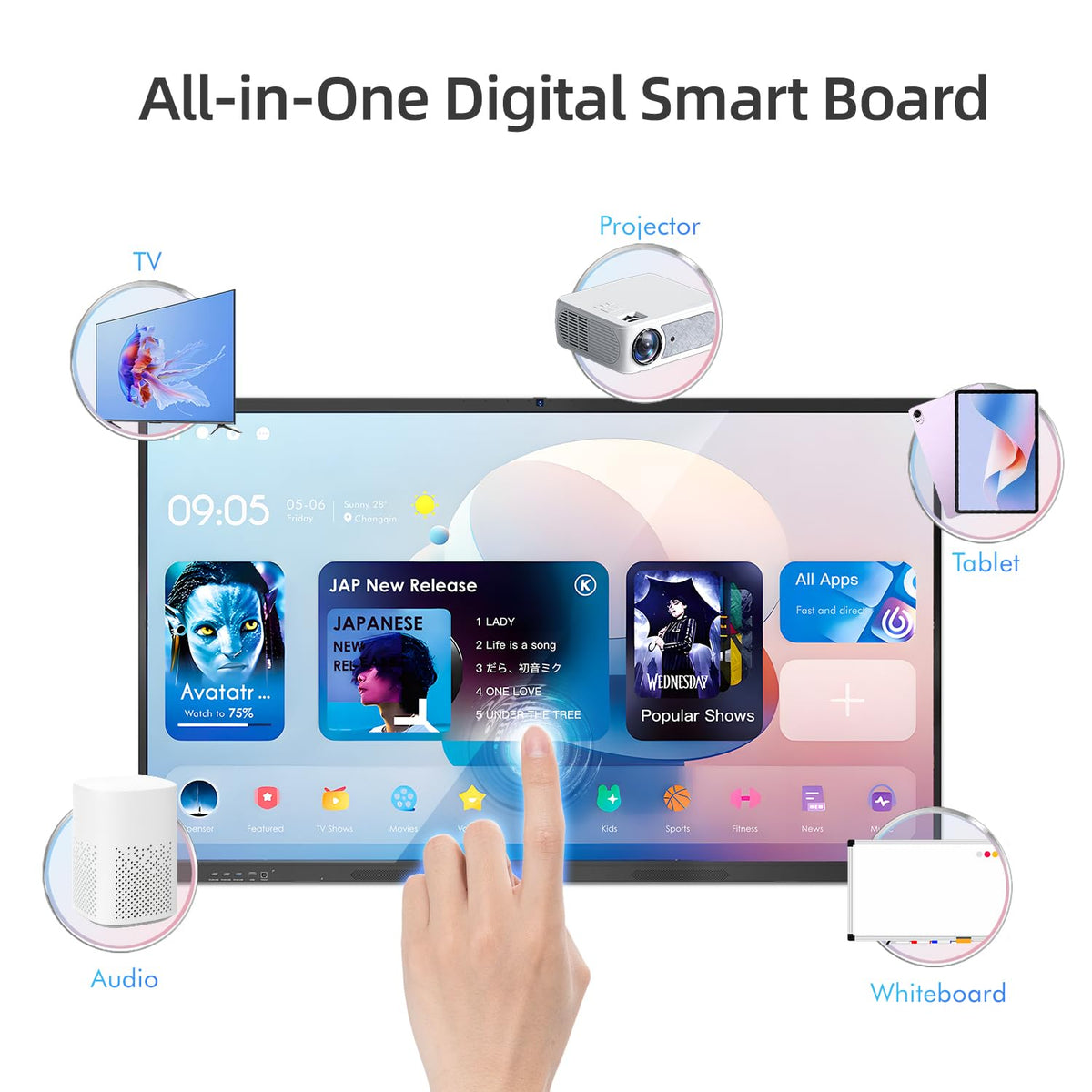 QIXZOCV 55" Smart Board, Interactive Whiteboard, 4K UHD Touch Screen, Android 14, 8+128G, All in One Smartboard for Classroom Office Home (Wall Mount Included)