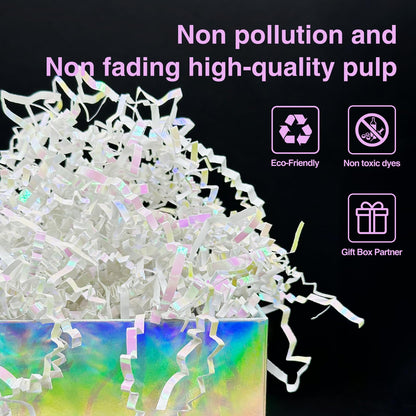 Corlcol 1LB Iridescent Crinkle Cut Paper Shred Filler for Gift Box Bag and Basket On Holidays(Diamond White)