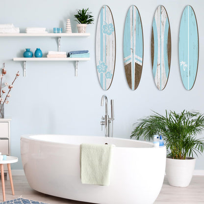 Threan 4 Pcs Large Surfboard Wall Decors Girls Boys Wooden Beach Room Decor 23.6" x 5.4" Preppy Surf Board Hanging Signs Aesthetic Tropical Wall Art for Bedroom Living Room Bathroom Decors(Blue)