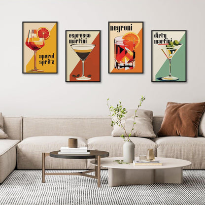 4 Pack Framed Paint by Numbers Kit for Adults with Wooden Easel, Cocktail Paint by Numbers with Frame for Beginner, Retro Cocktail Adult Paints by Number Kits on Canvas Framed for Wall Decor 8 x 12 In