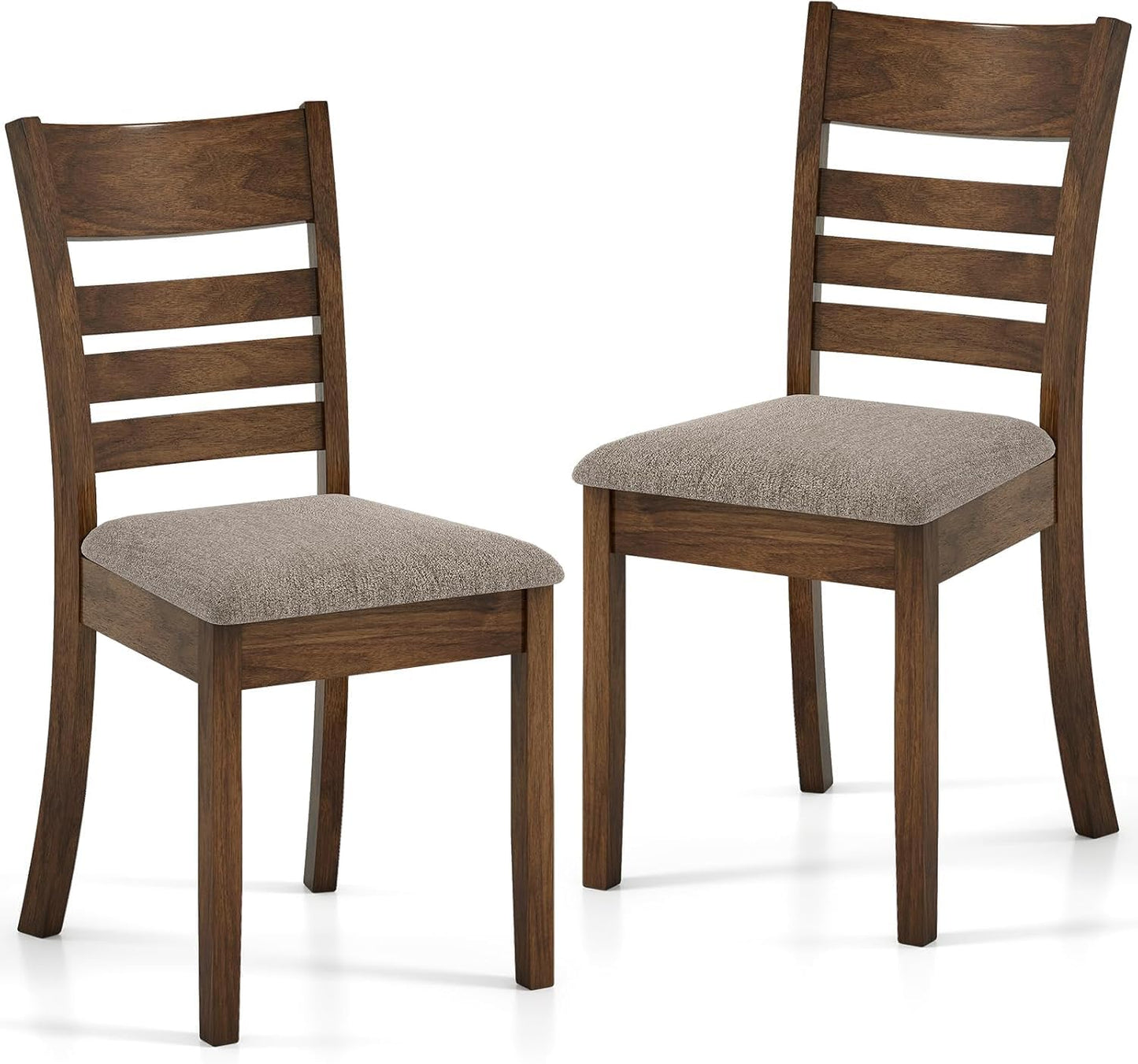 COSTWAY Wooden Dining Chairs Set of 2, Solid Rubberwood Frame Kitchen Side Chairs w/Upholstered Padded Seat & High Slat Back, Mid-Century Modern Dining Chair for Dining Room Kitchen (Light Brown)