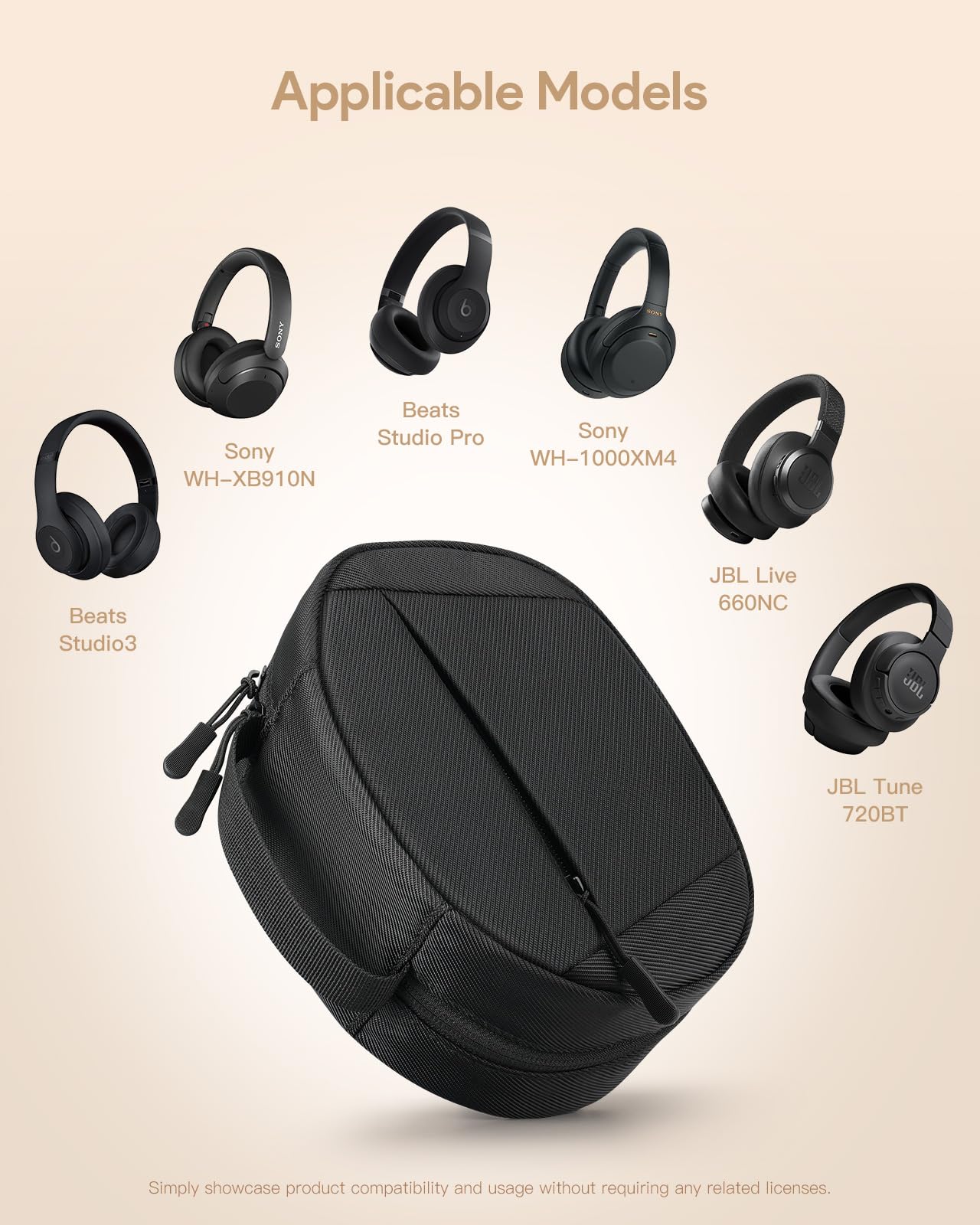 Soft Case for Beats Studio Pro/Sony WH-1000XM4/ Sony WH-XB910N/ Beats Studio3 Headphone, Soft Shell Travel Protective Carrying Cover Storage Bag, Black