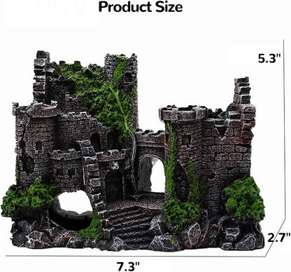Mipukbay Green Aquarium Decor Castle, Resin Fish Tank Decoration Ornament for Freshwater/Saltwater, Safe Landscape Rock Cave Hideout for Betta Fish, Goldfish and Aquatic Pets