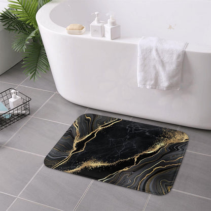 Black and Gold Marble Bath Mats for Bathroom, Soft Absorbent Bath Rug Non-Slip Floor Rug Carpets for Kitchen Bathroom Laundry Bedroom Living Room Decoration