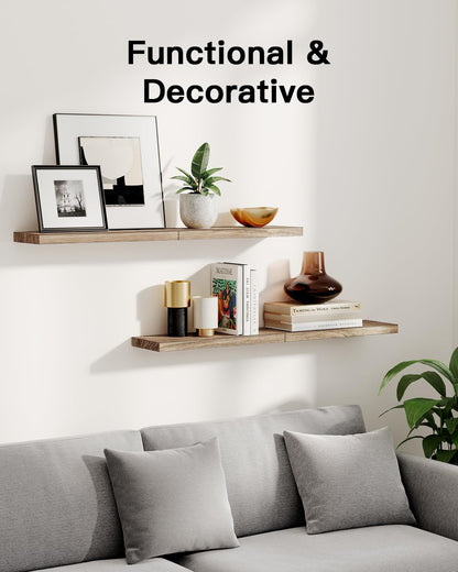 Amada Homefurnishing Floating Shelves, Paulownia Wood Wall Shelves for Living Room/Bedroom/Kitchen/Home Office, Wood Floating Shelf for Home Storage & Organization, Set of 4, 15.75″L x 5.91″W x 0.98″H