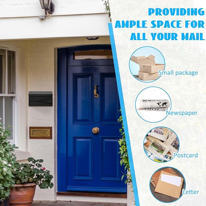 Yaocom Wall Mount Mailbox Large Capacity Mailbox for Outside Galvanized Steel Rustproof Metal Mail Drop Post Modern Black Collection Box Hanging Postbox 15.75" x 9.84" x 4.33" (No Keys Locking)