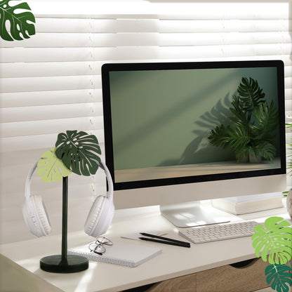Yookeer Monstera Headphone Stand Cute Headphone Stand Decorative Palm Leaves Wood Desk Decor for Gamer Room Office Desk Gaming Gifts for Girlfriend Office Worker
