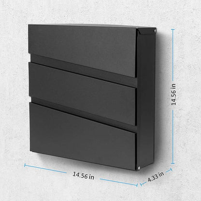 Wall-Mount Mailbox with Lock and Keys, Security Key Drop Box for House Outside, Locking Postbox, Steel Metal Rust-Proof Mail Box, 14.57 x 14.57 x 4.33 Inch, Black, MD002 X-Large