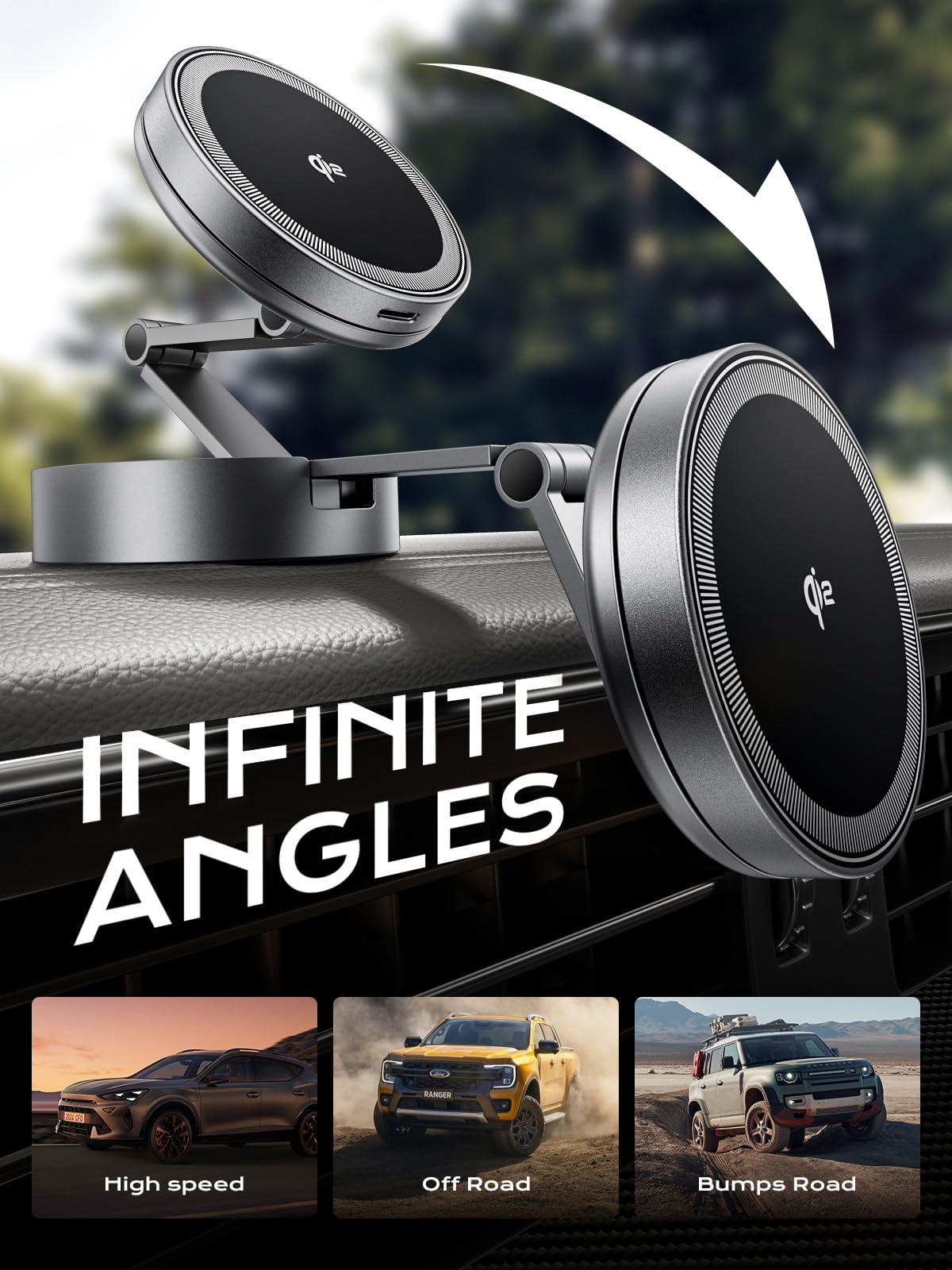 THREEKEY Qi2 Certified MagSafe Car Mount Charger,Car Wireless Charger,15W Magnetic Charger Fast Charging,Retractable Phone Holder with 360°Rotation,Car Mount for iPhone17-12&Galaxy S25 Ultra