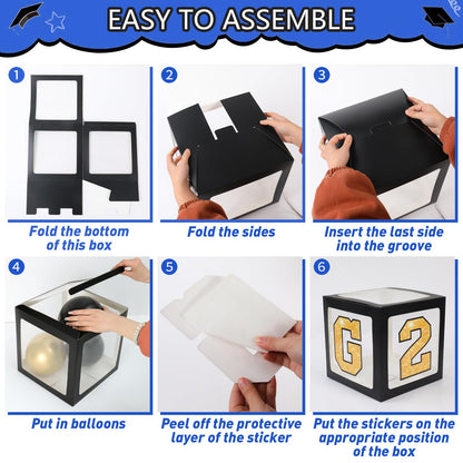 Graduation Decorations 2026, Blue Black Graduation Party Decorations 123pcs Balloon Boxes with Letters, Balloon Arch Kit and Backdrop for 2026 Grad Decor Class of Party Supplies