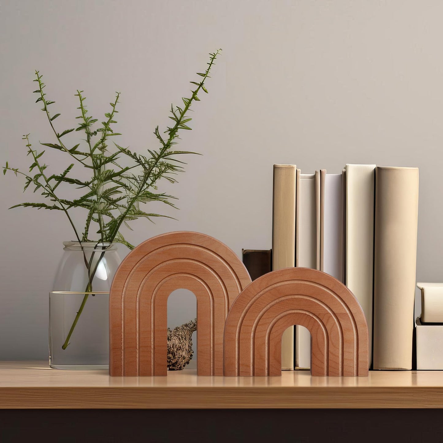 DoubleFill Set of 2 Wooden Arch Decor Boho Wood Rainbow Arch Decorative Objects Modern Shelf Decor Aesthetic for Table Shelf Mantel Living Room Decor