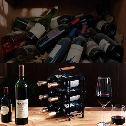 Yaltar Wine Rack countertop Wine Bottle Holder Metal Wine Rack, Industrial Style Honeycomb Design 6-Bottle Wine Storage with Wooden Handle, Easy Installation,for Home Kitchen Bar/Cabinet