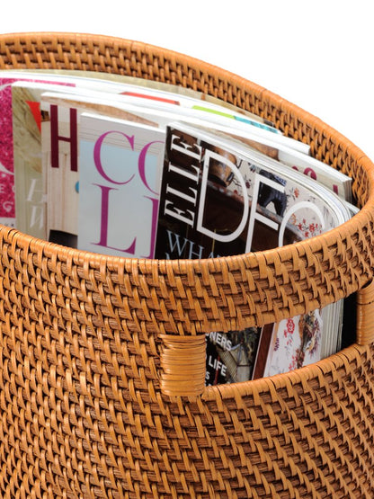 KOUBOO Laguna Rattan Magazine Rack – Stylish Woven Basket for Organizer Books, Magazines & Home Storage – Decorative Storage Solution for Living Room, Office, Honey Brown