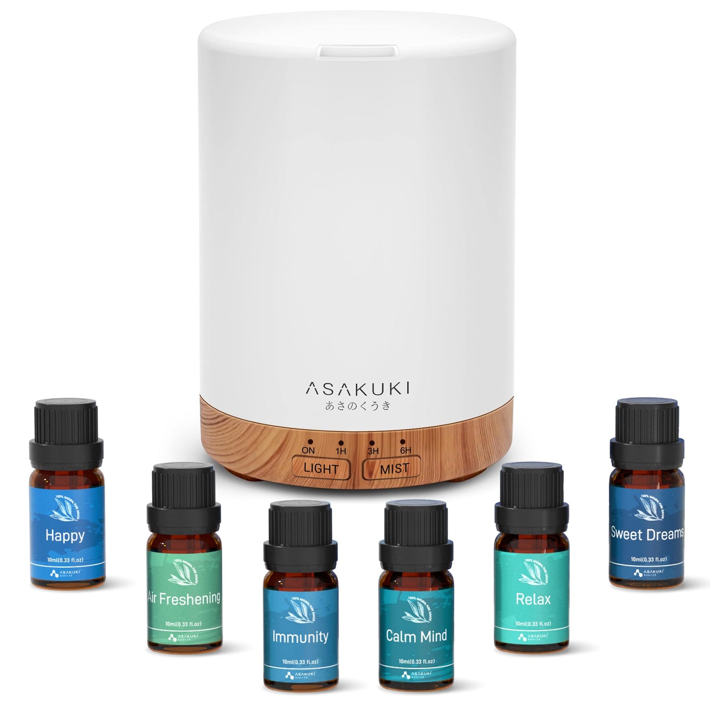 ASAKUKI 300ML Essential Oil Diffuser, Quiet 5-in-1 Premium Humidifier, Home Fragrance Aroma Diffuser with 7 LED Color Changing Light and Auto-Off Switch -Light Brown