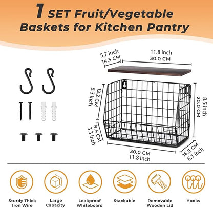 Fruit Bowl for Kitchen Counter Stackable Wall Mounted Hanging Basket Wire Basket