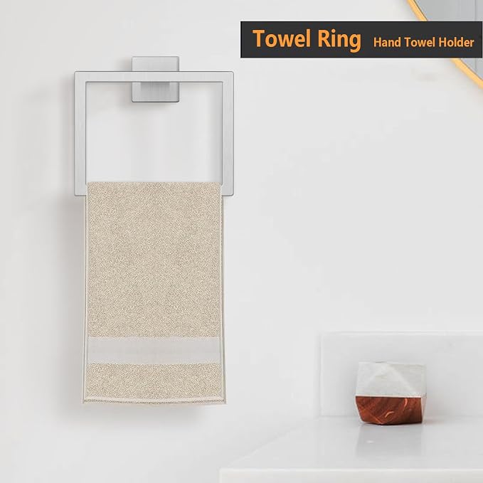 JOPOFI 2-Piece Towel Ring - Thicken Stainless Steel Towel Holder, Towel Racks for Bathroom, Square Modern Design Hand Towel Holder, Contemporary Hand Towel Bar - Brushed Nickel