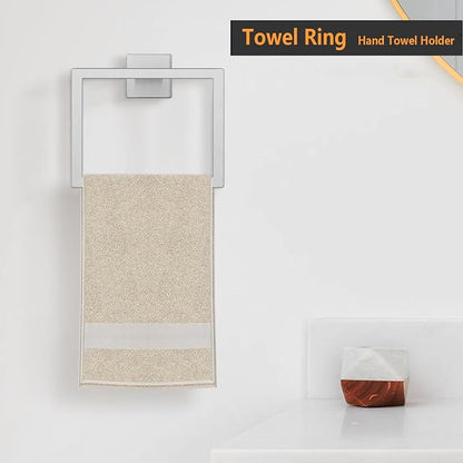 JOPOFI 2-Piece Towel Ring - Thicken Stainless Steel Towel Holder, Towel Racks for Bathroom, Square Modern Design Hand Towel Holder, Contemporary Hand Towel Bar - Brushed Nickel