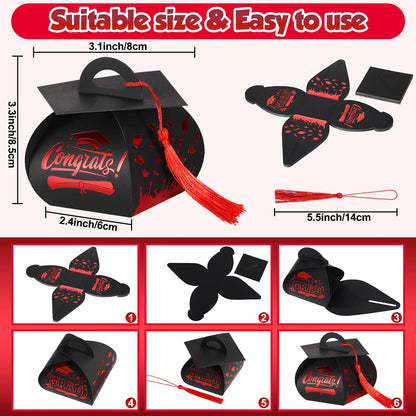 TaoBary 30 Pcs Graduation Cap Gift Boxes Graduation Decorations Class of 2026 Candy Box with Tassel for 2026 Grad Party Favors Supplies(Red)